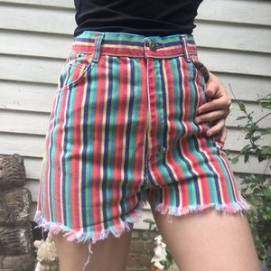 Vintage Rainbow Striped High Waisted Shorts